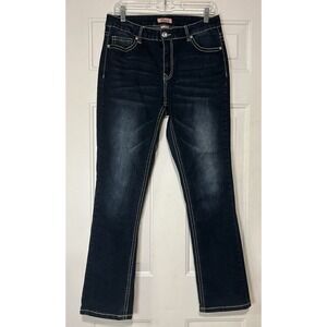 True Luck Jeans Womens 14 Dark Wash Bootcut Stretch Rhinestone Denim 35x31